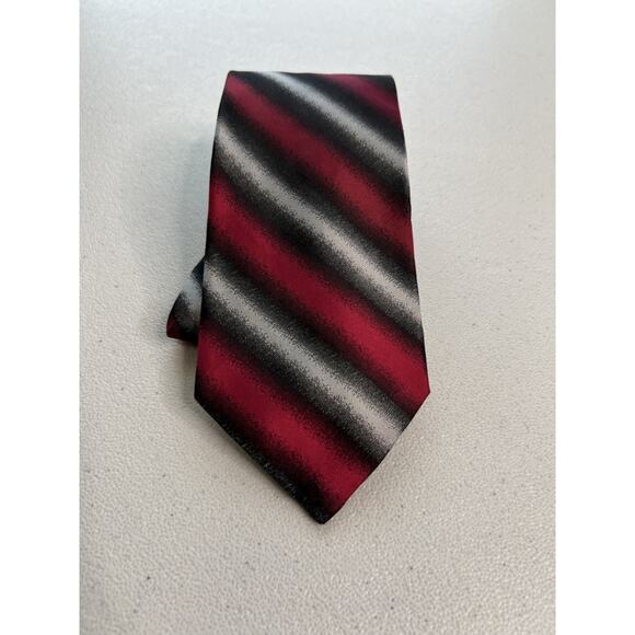 Neiman Marcus Red, Black and White Striped 100% Silk Designer Tie - Picture 1 of 7